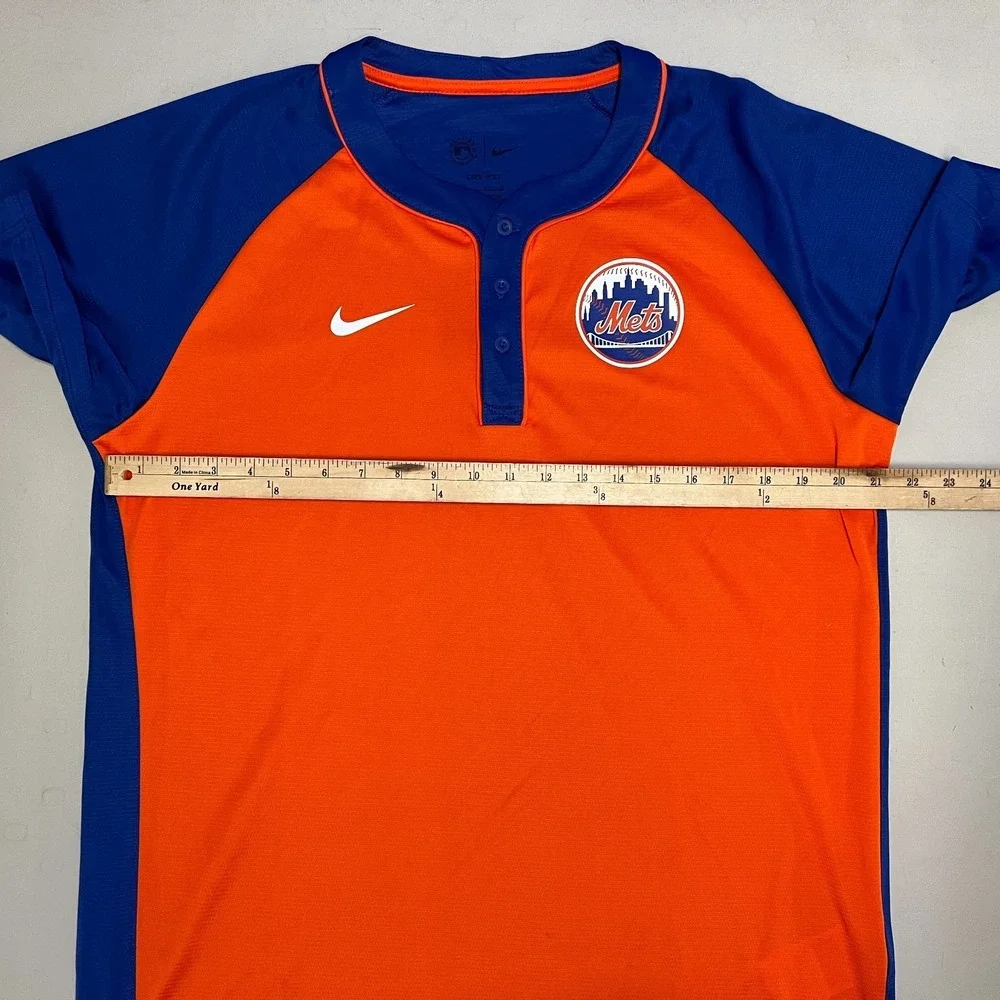 Nike New York Mets Henley Shirt Mens Large Orange Blue Short Sleeve Dri Fit‎
